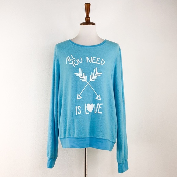 Wildfox Blue Oversize All You Need Is Love BBJ Top - Picture 2 of 8